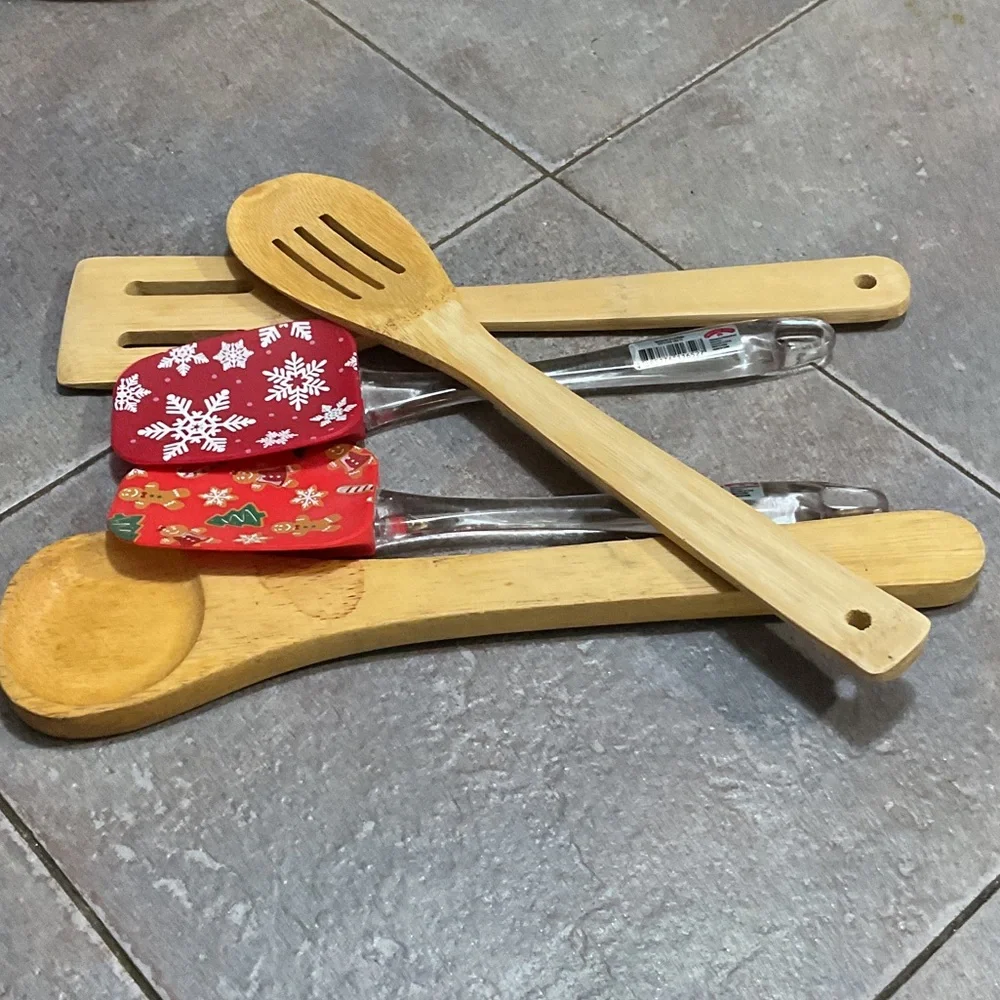 Wooden and Red Holiday Kitchen Utensils